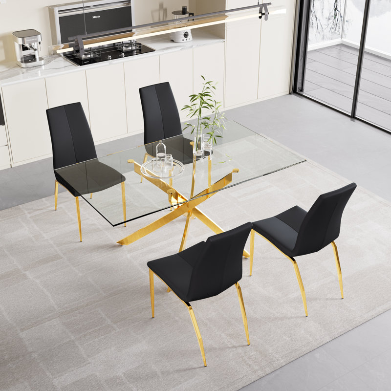 Bezons 4 - Person Glass Top Pedestal Dining Set, Gray/Gold