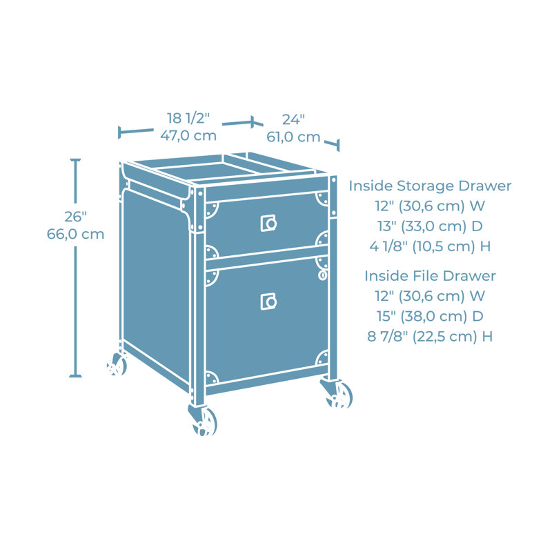 Carbon Oak 2-Drawer Lockable Mobile File Cabinet with Metal Frame