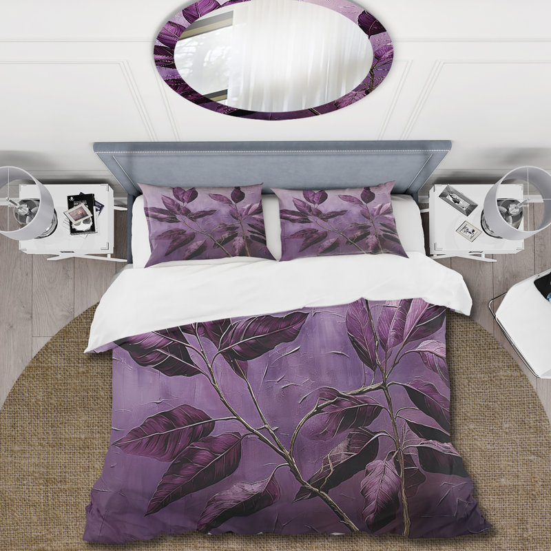 Ensemble de housse de couette mauve à feuilles mauves, Housse de couette très grand et 2 très grandes t