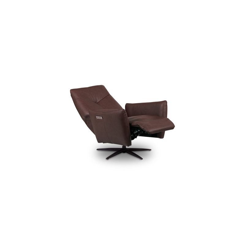 Luxor Genuine Leather Swivel Power Recliner, Brown