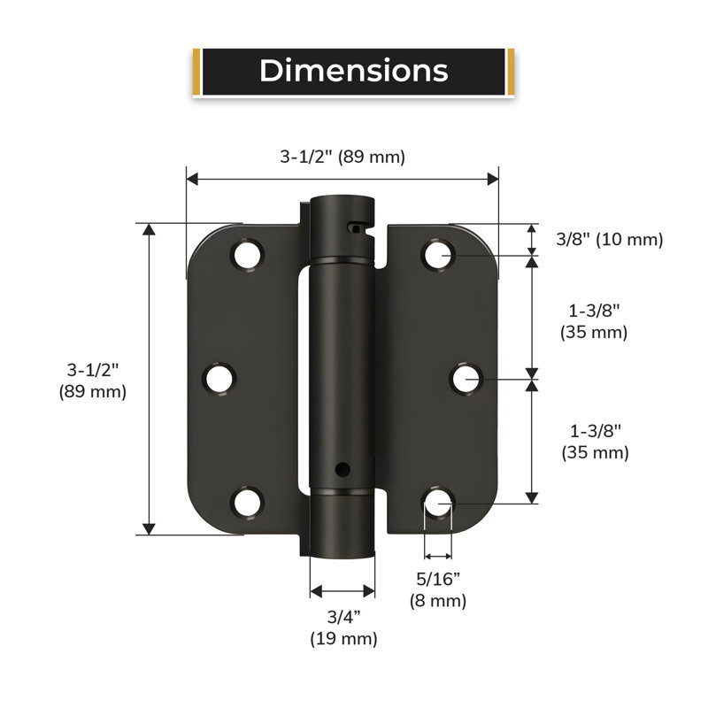 Charnière à ressort en peinture noire Deltana DSH35R51B 3-1 / 2 "x 3-1 / 2" x 5/8 "