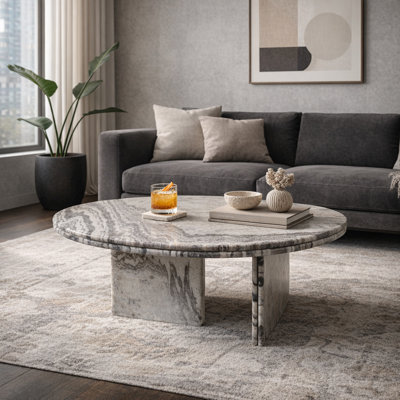 Kramer Marble Coffee Table for Living Room or Office- 42", Ivory & Gray