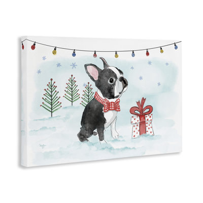 «Snowy Boston Terrier», art mural sur toile par Mollie B.