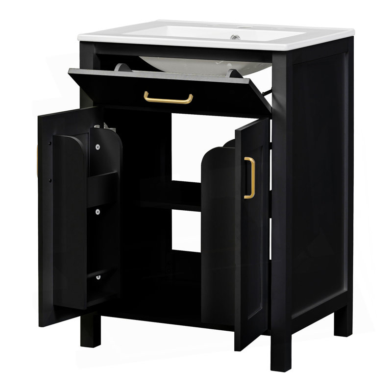 Ensemble de meuble-lavabo 24 po avec lavabo en céramique, meuble-lavabo peu encombrant - l 24 po x P 18 po x H 34 po, 2 portes à fermeture en douceur