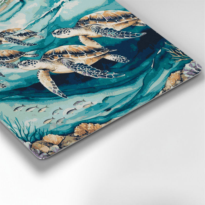 Art mural en métal beige, "Coastal Sea Turtle", H 16 po x l 16 po