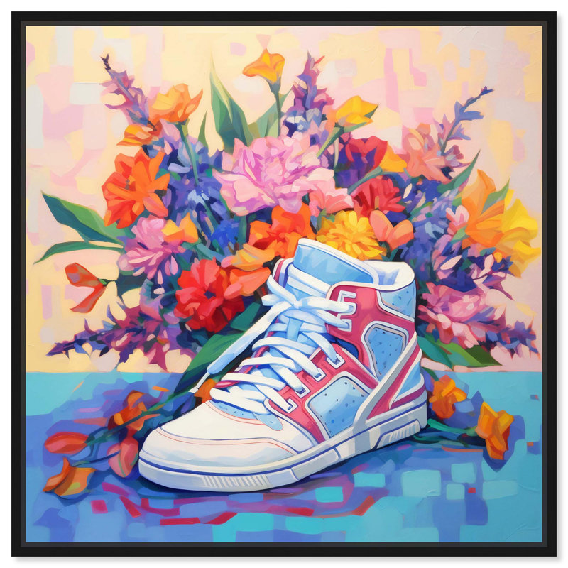 Art coloré sur toile Sneaker Bouquet II , H 13 po x l 13 po, Cadre flottant noir