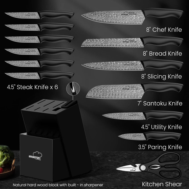 Fish Hunter 15 Piece High Carbon Stainless Steel Knife Block Set YL8B0BXL1KT93