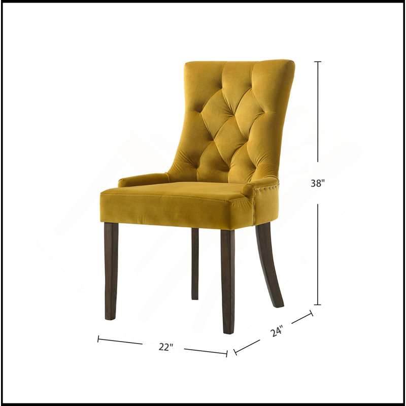 Ensemble de 2 chaises de salle à manger rembourrées en velours , Jaune
