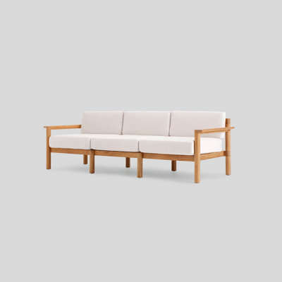 Haven Teak Outdoor Sofa With Sunbrella Cushions And Wooden Armrest In Canvas