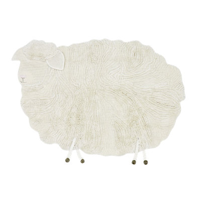 Pink Nose Sheep Hand Tufted Wool Area Rug in Sheep White