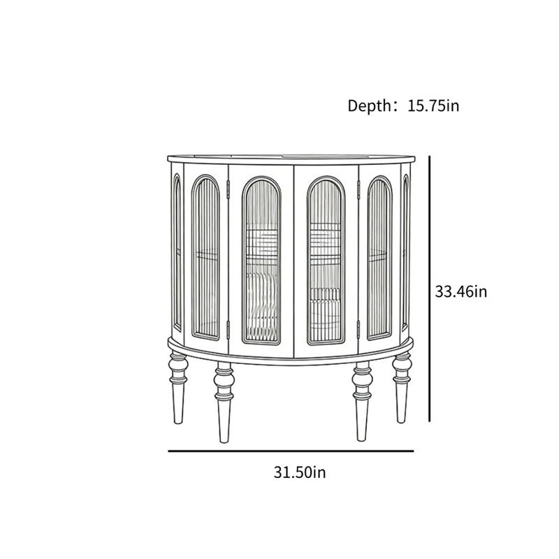 Vitrine de couloir semi-circulaire médiévale, H 33,46 po x l 31,5 po x P 15,75 po, Brun