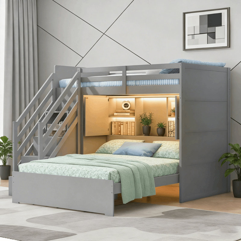 Latitude Run® Twin Over Full L-shaped Bunk Bed With Storage Stairs ...