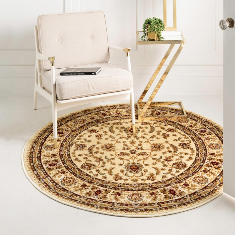 Tapis oriental crème Niles, Crème, Rond 7 pi 1 po