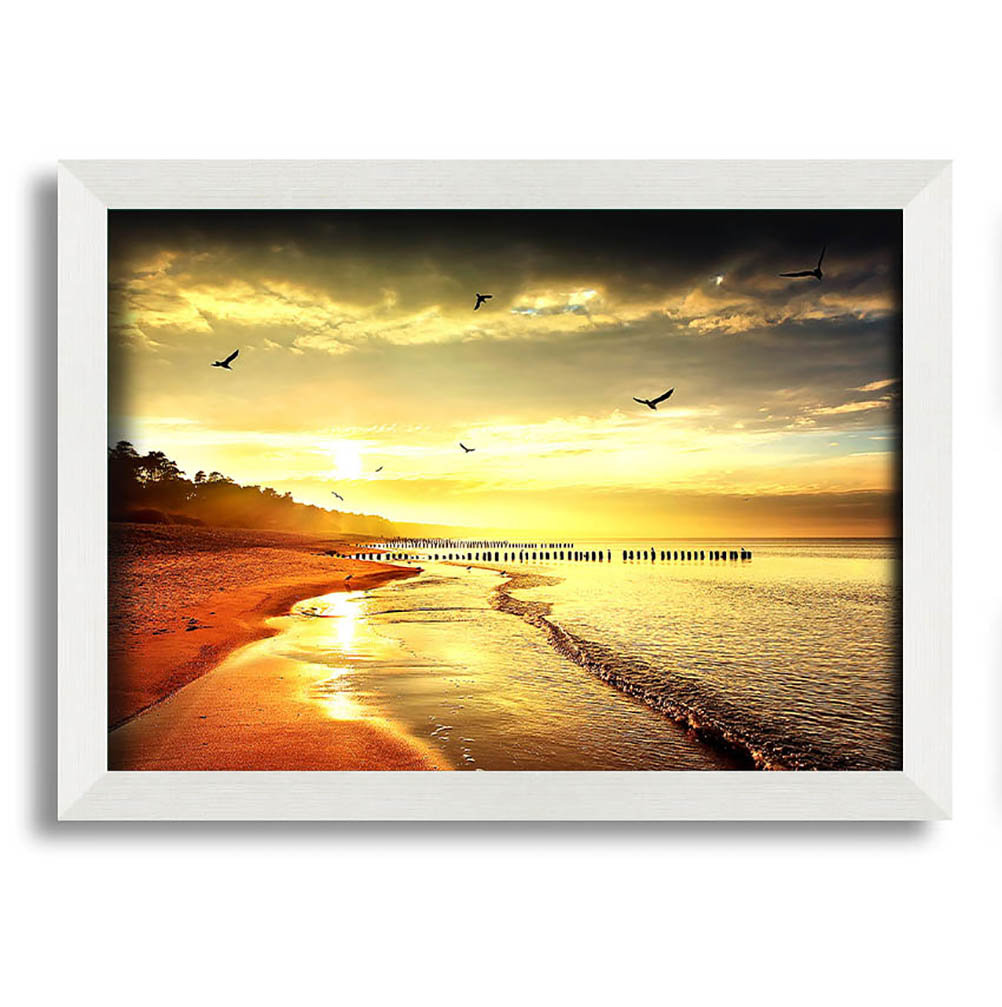 Gerahmtes Wandbild Stunning Yellow Sunset Beach