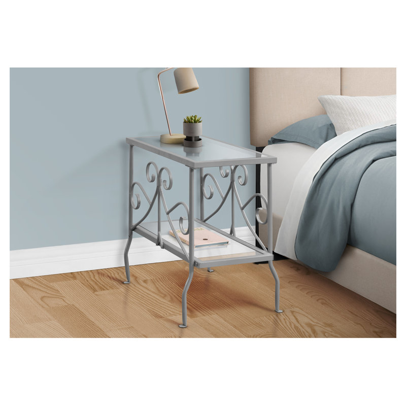 Traditional Accent Table with Clear Tempered Glass Top - Versatile Side Table, End Table & Nightstand for Living Room & Bedroom, Silver Metal Frame