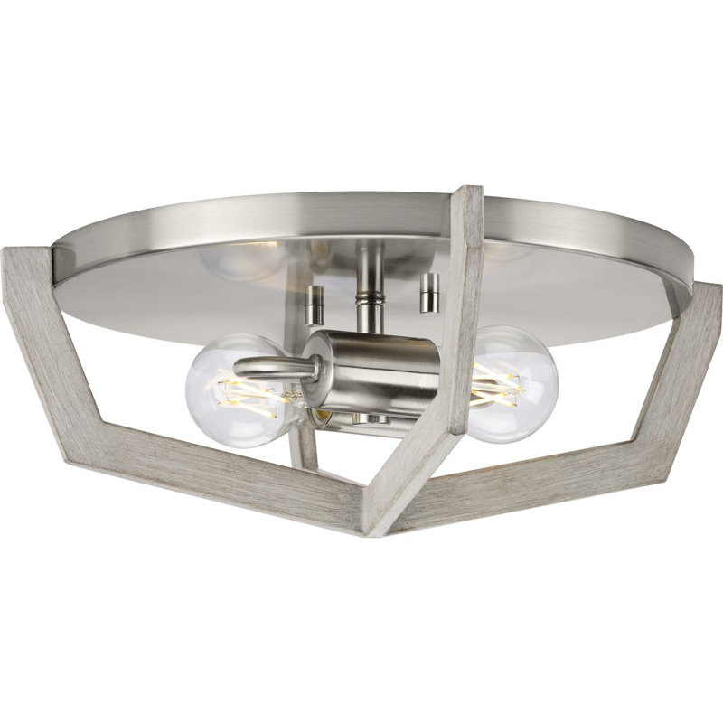Brushed Nickel and Oak 2-Light Flush Mount Ceiling Light