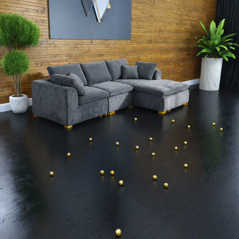 Spacieux canapé modulaire moderne en chenille gris foncé de qualité supérieure pour le salon