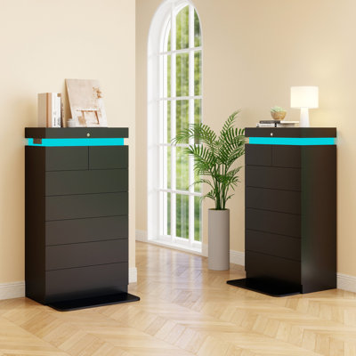 51.3" Tall 7-Drawer Chest  With LED Lights, Charging Station & Hidden Lock Compartment – Modern Bedroom Storage Organizer SET OF 2