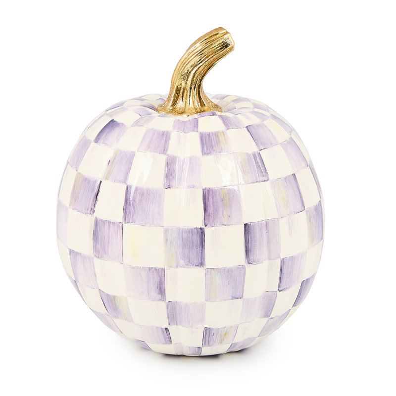 Violet Check Cascade Floral Pumpkin, Light Green, 8" H x 7" W x 7" D