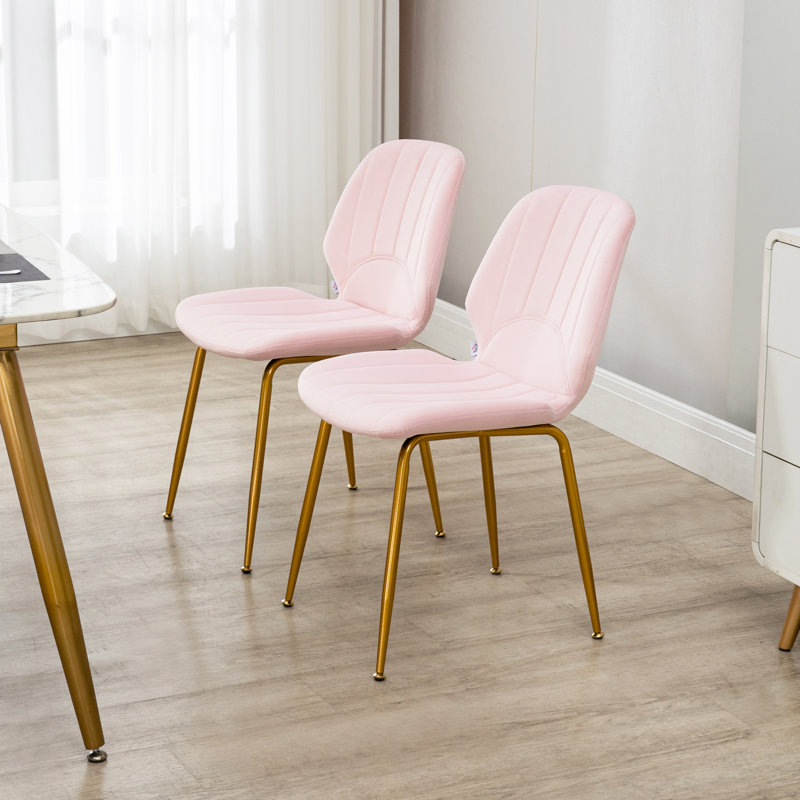 Lockhaven 49cm H Tufted Polyester Upholstered Upholstered Back Side Chair in Pink, Gold, Pink