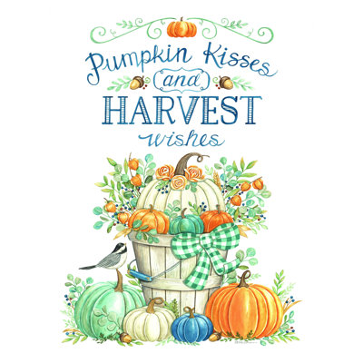 «Pumpkin Kisses and Harvest Wishes» par Deb Strain, art textuel sur toile tendue