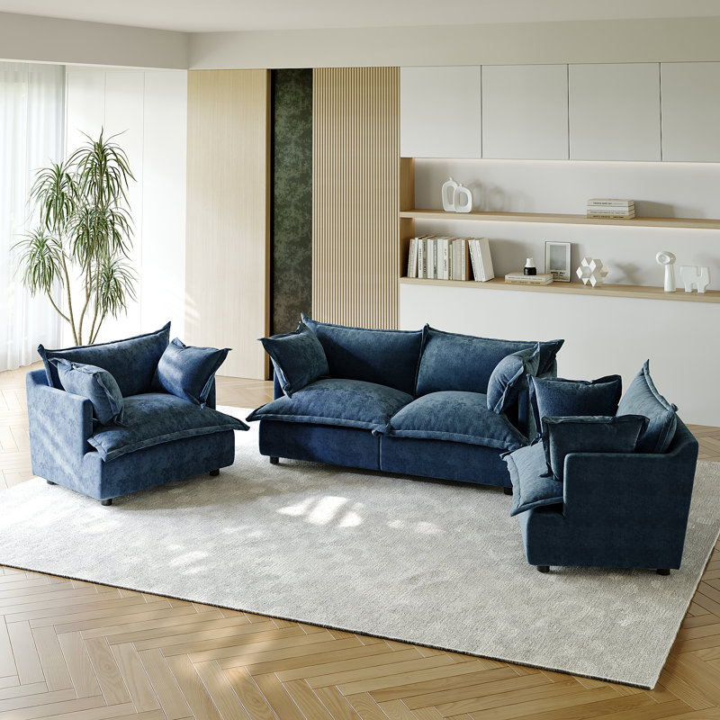 4 - Piece Upholstered Modular Chenille Sectional Sofa Set – Plush Cloud Cushion Lounge Furniture, Customizable Layout for Cozy Living Rooms