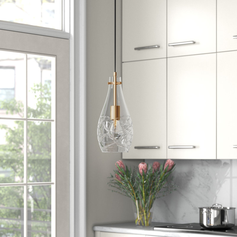 Luminaire suspendu à 1 lumière en forme de goutte, Laiton vieilli
