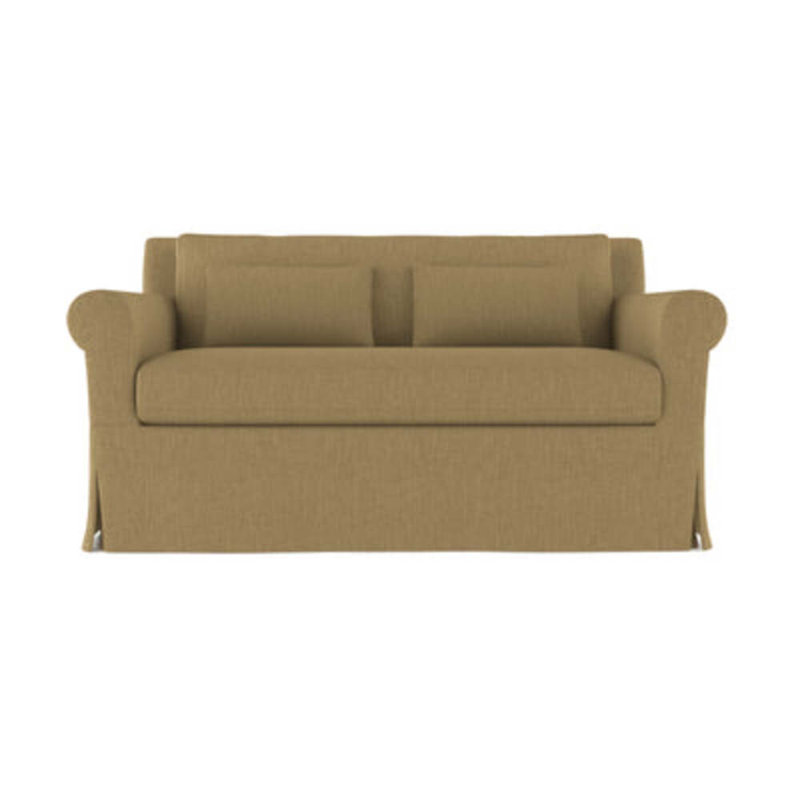 Causeuse à accoudoirs arrondis Ludlow, H 34 po x l 60 po x P 42 po, Tapis massepain en lin à tissage carré, Brun foncé
