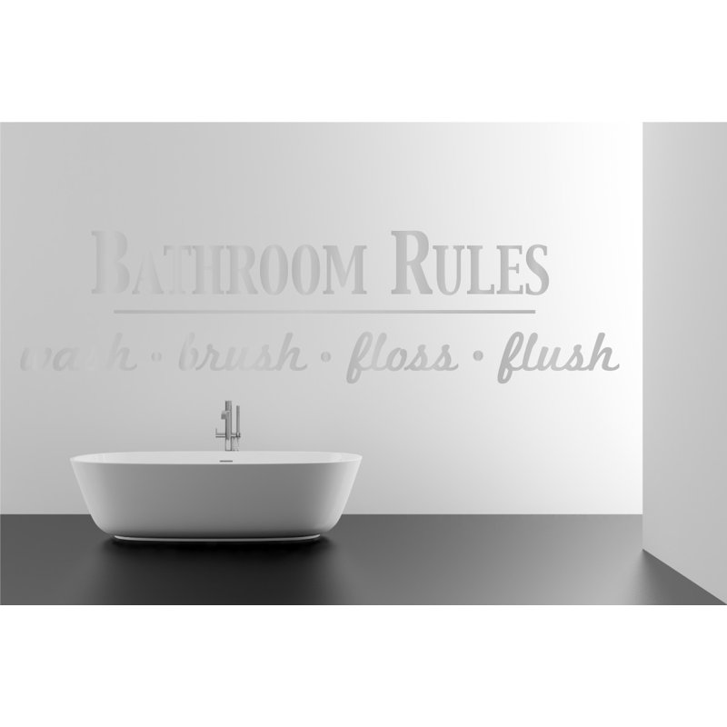 Décalcomanie murale règles de salle de bain, H 17 po x l 65 po x P 0,01 po, Argent
