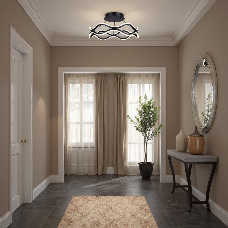 Derinna 16.88 In. Modern Integrated LED Black Contemporary Semi Flush