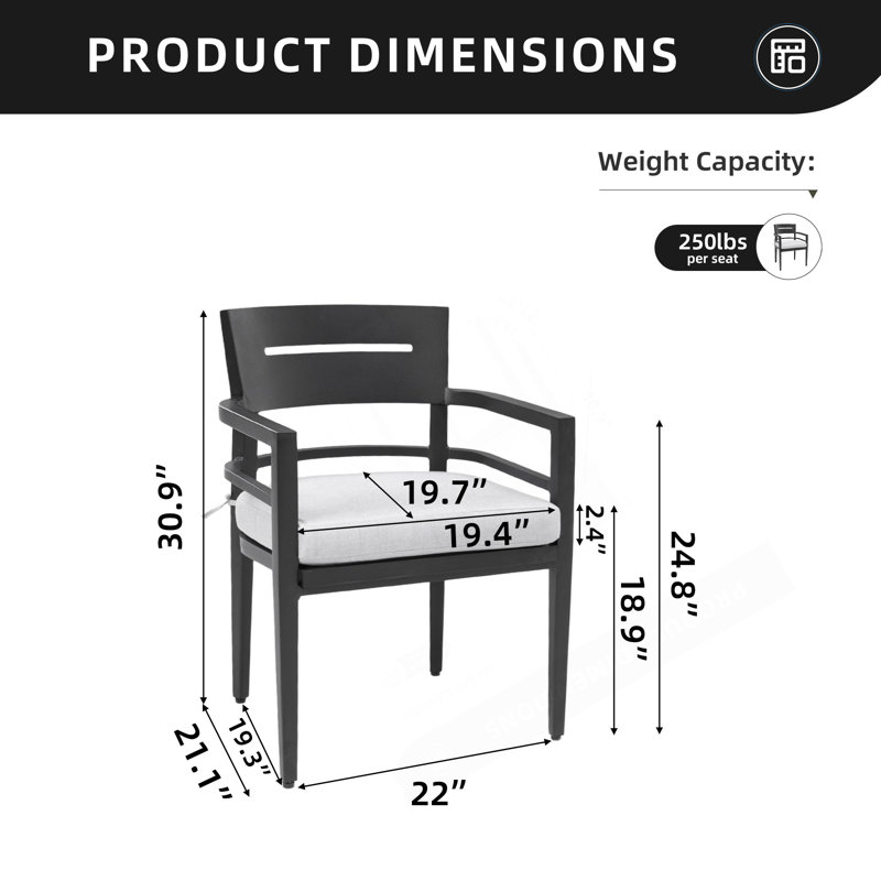 Chaises de salle à manger d'extérieur durables en aluminium avec design ergonomique et coussins en tissu Sunbrella