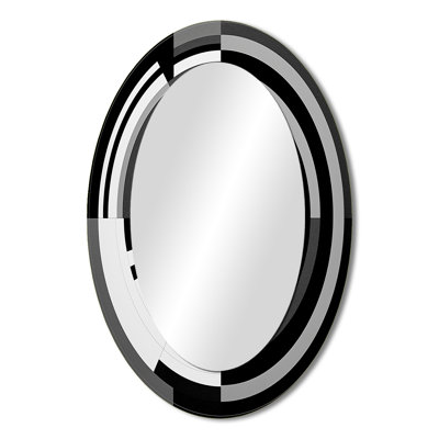 Bauhaus Black And White Circular Minimalism III - Abstract Oval Decorative Mirror On Metal