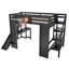 Lit mezzanine double en bois avec bureau intégré, glissade, escalier et panier de basketball, noir-2077240825