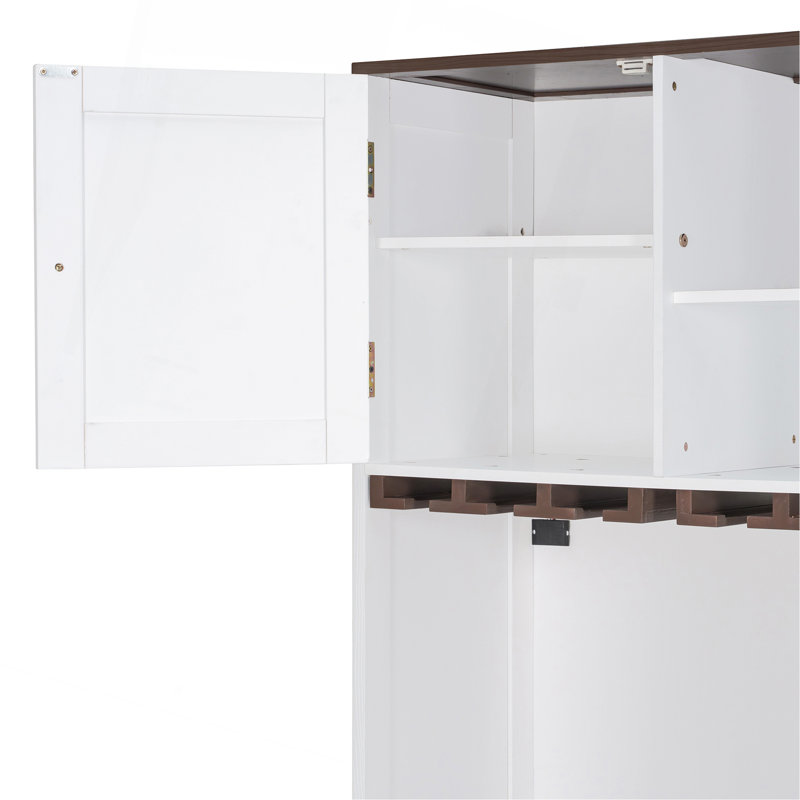 Grand lit escamotable avec armoire de rangement, support à vin, porte-verre, tiroirs et bande DEL multicolore, Blanc