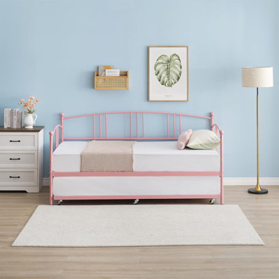 Twin Rectangular Twin Metal Daybed With Trundle, Sofa Bed Frame With 6 Casters And Steel Slat Support by Red Barrel Studio