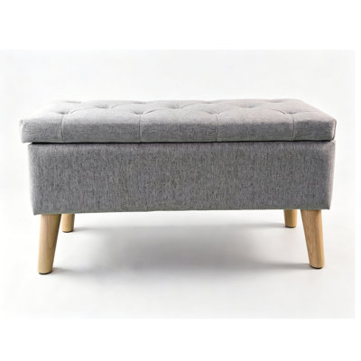 32" Wide Storage Ottoman Bench with Built-in Tray, Square Storage Ottoman for Extra Storage, Upholstered Footrest and End of Bed Bench