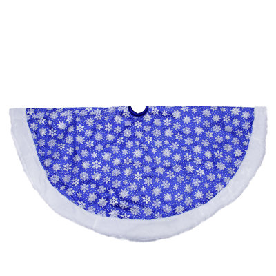 48" Blue Glittered Snowflake Christmas Tree Skirt with White Faux Fur Trim