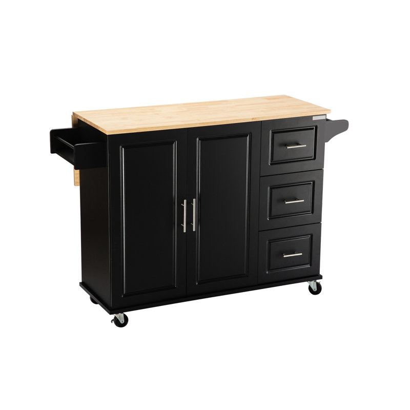 Mobile Kitchen Island With Extendable Table Top, 3 Big Drawers, Adjustable Shelf, Spice Rack, Towel Holder, Construction Rolling Build