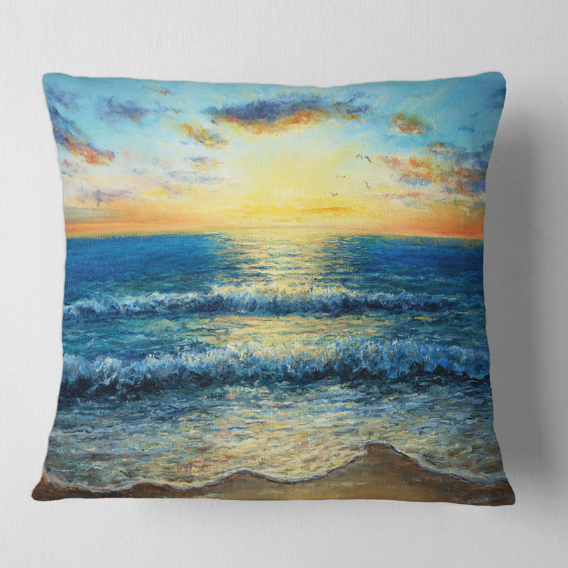 Housse et insert de coussin carré Morning Light on the Ocean Waves I, 16" x 16"