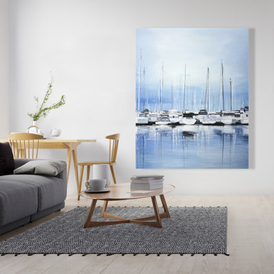 Boats at the Dock - Blue Marine Canvas for Home Decor