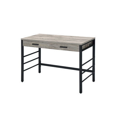 Weathered Oak Writing Table With Black Metal Frame And Elegant Desk Configuration: Finish
