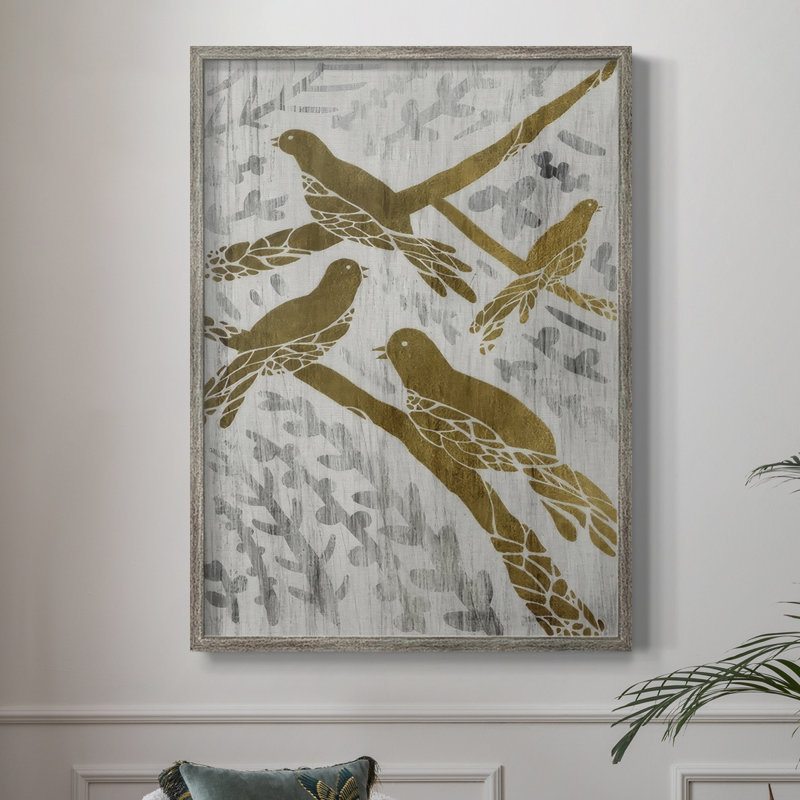 «Four Calling Birds» - impression encadrée des Fêtes de la feuille d'or - bois massif, H 15 po x l 12 po