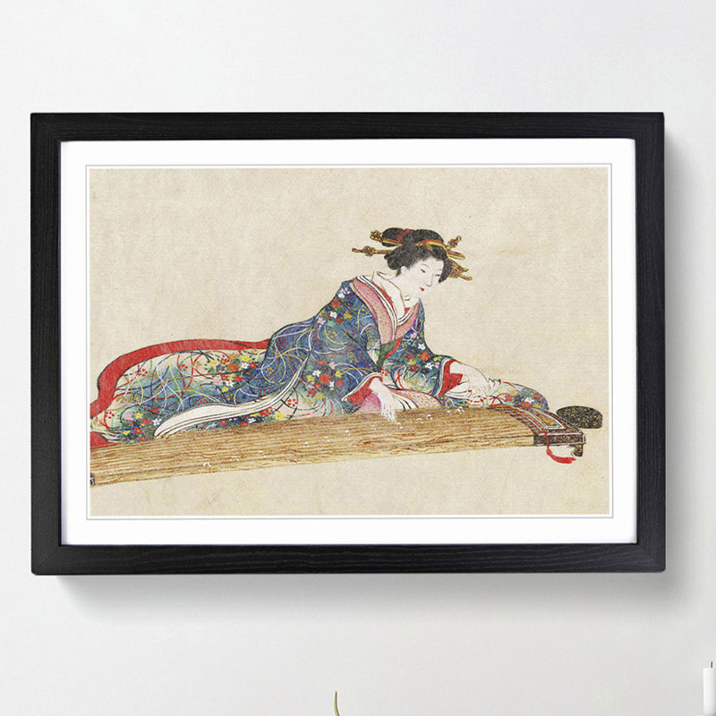 Lady Playing the Koto - Framed Print, 27cm H x 36cm W x 2cm D, Black Framed