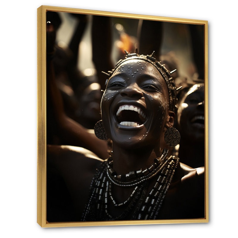 «Livinia African Tribal Dance I», reproduction d'art sur toile, H 32 po x l 16 po x P 1 po, Encadrement doré