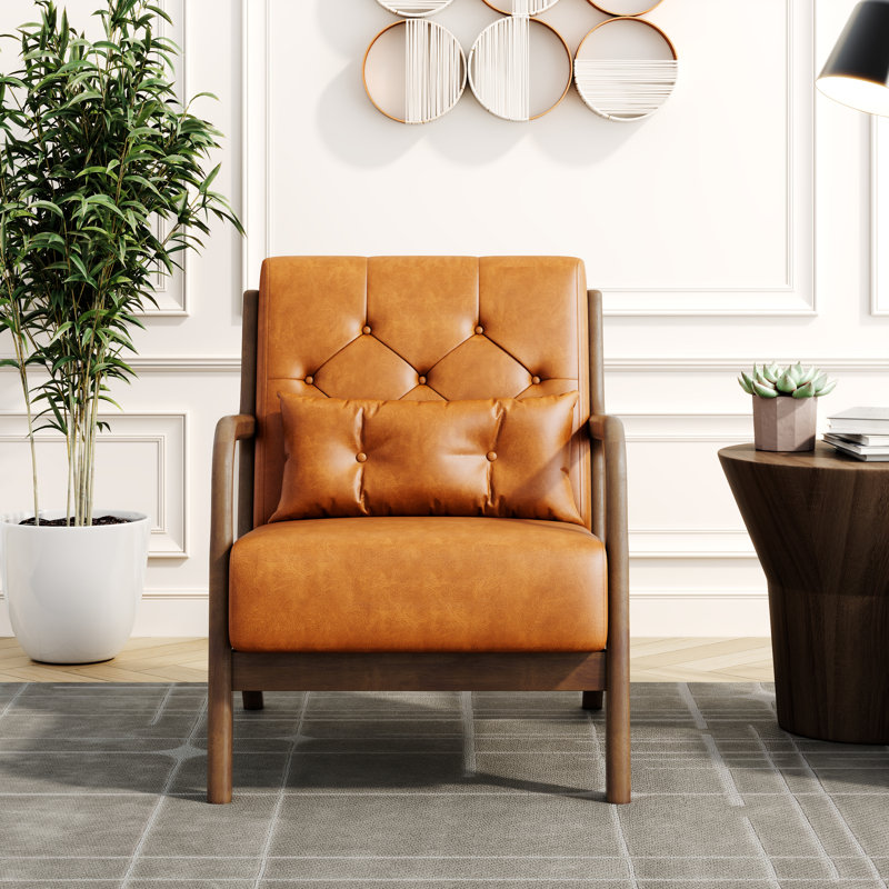 Fauteuil capitonné l 25,79 po Alcie, Similicuir caramel