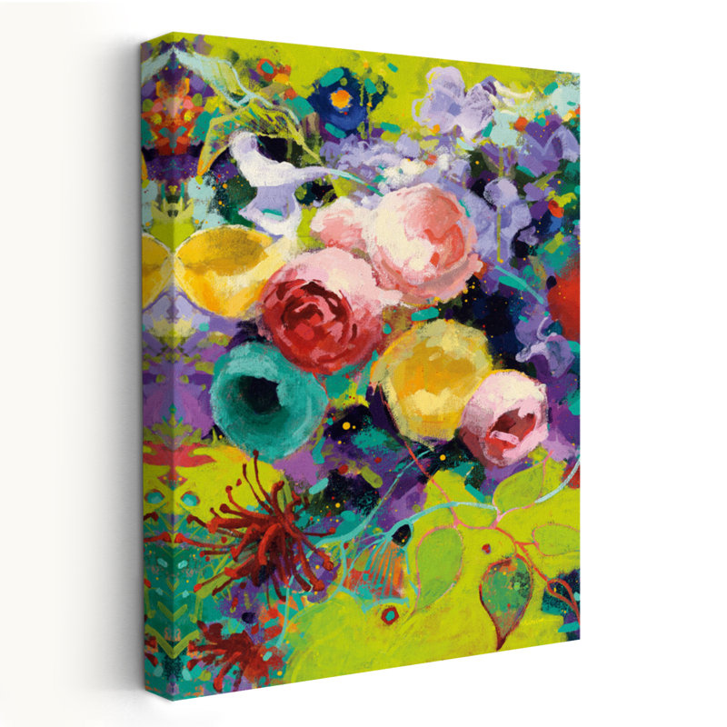 Bouquet de fleurs noir abstrait contemporain Des Roses - vert, H 60 po x l 40 po