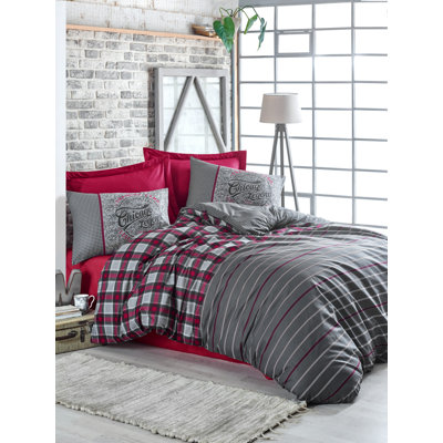 Ensemble de housse de couette 100% coton 2 pièces Bret Claret / Grey