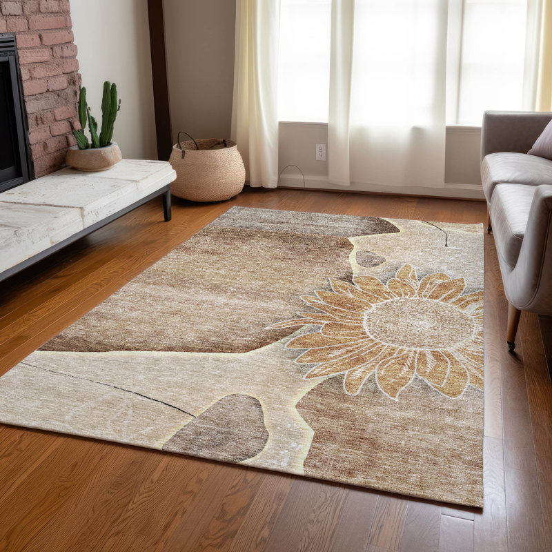 Killingly Washable Floral Indoor / Outdoor Rug, Rectangle 3' x 5'