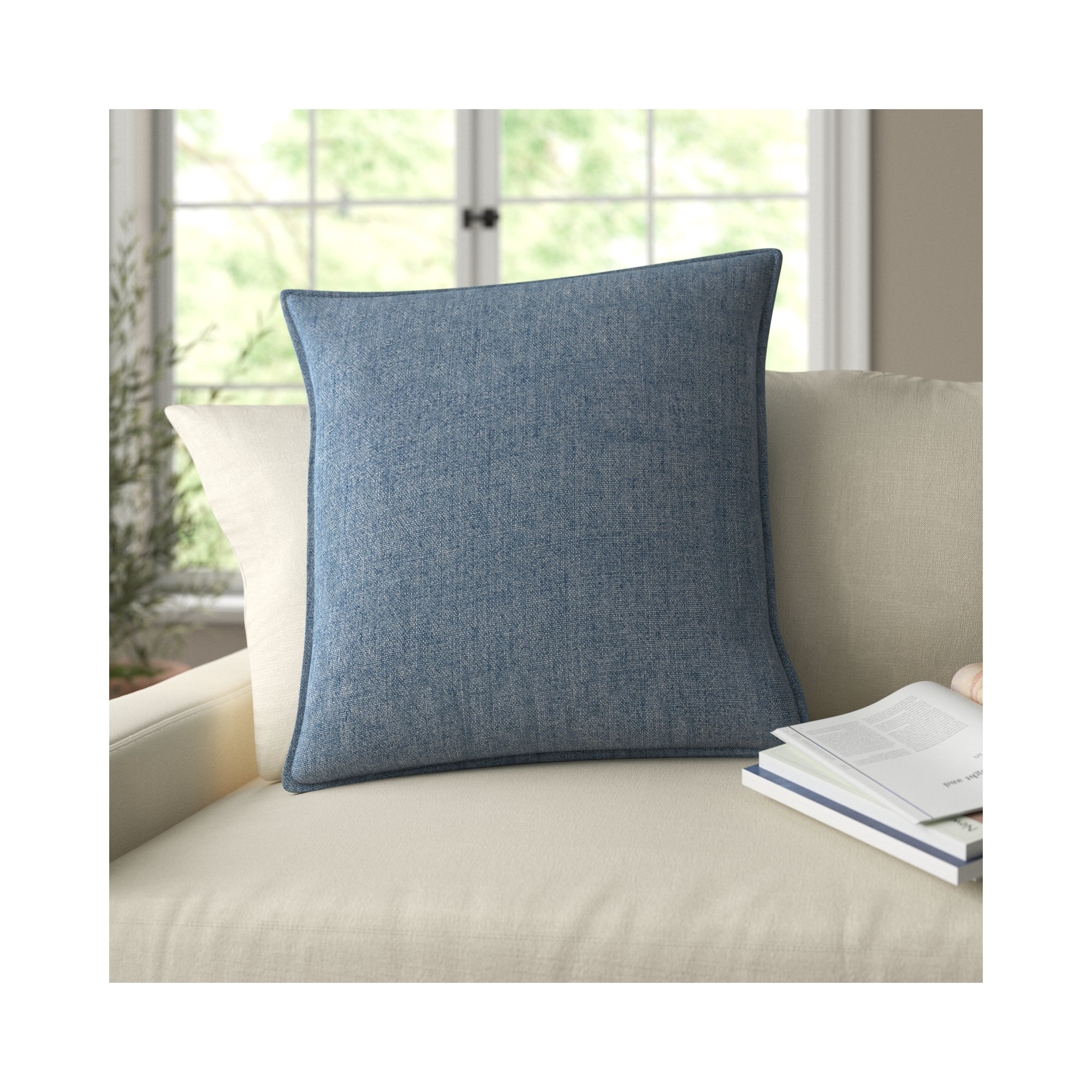 Burbank Linen Throw Pillow, Blue, Down, 22" x 22"