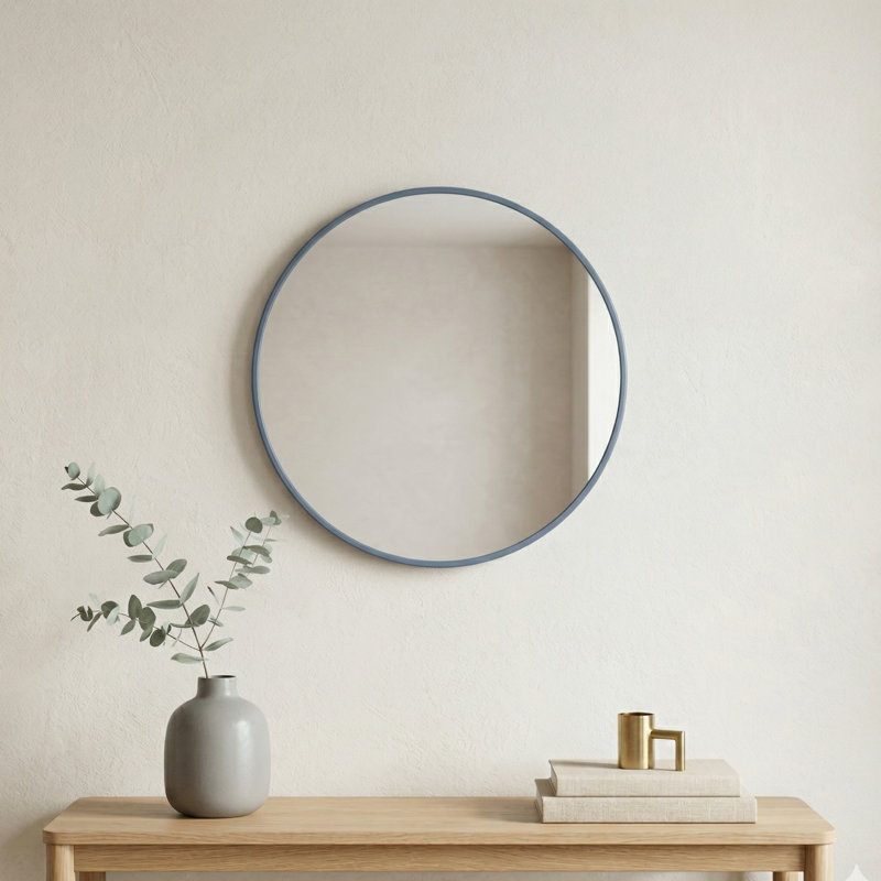 Miroir mural rond en métal Adelina, Bleu